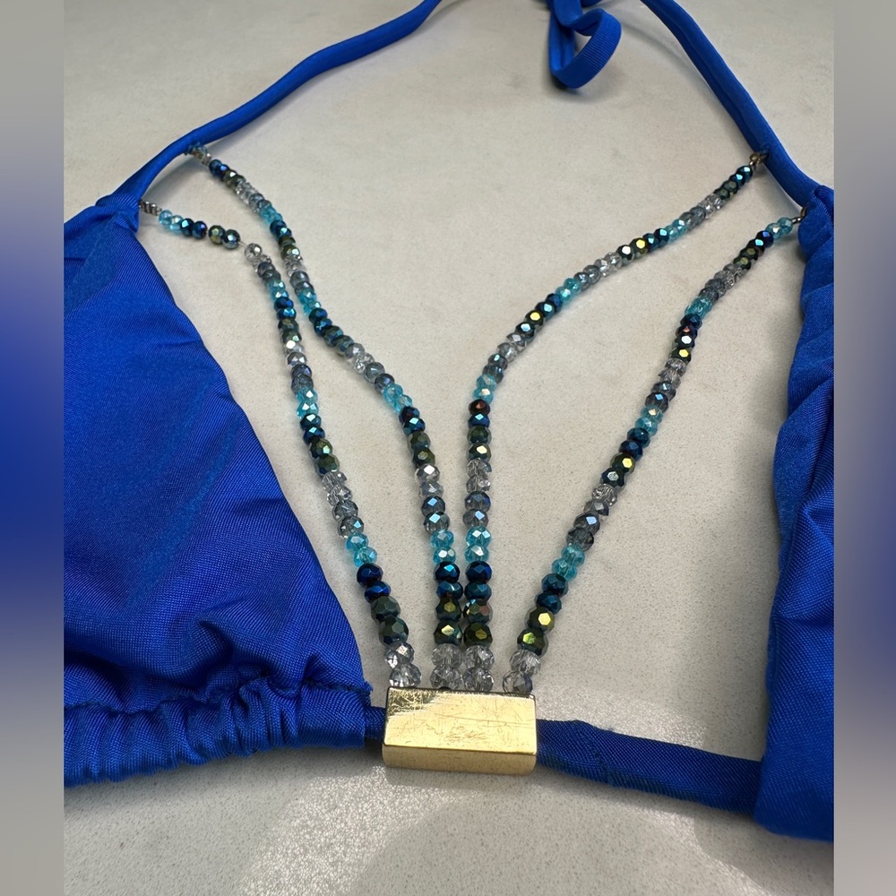 Beach Bunny Rare Beaded Sapphire Blue Bikini Luxury Swim Set | Size M & S - Picture 9 of 17